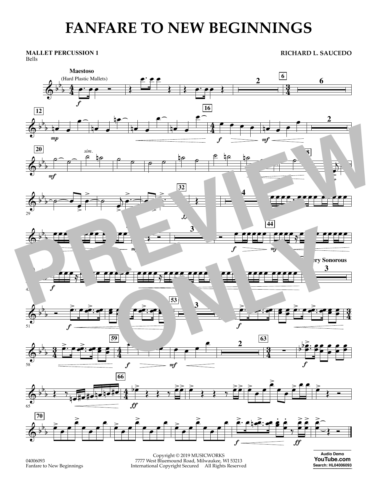 Richard L. Saucedo Fanfare for New Beginnings - Mallet Percussion 1 Sheet Music Notes & Chords for Concert Band - Download or Print PDF