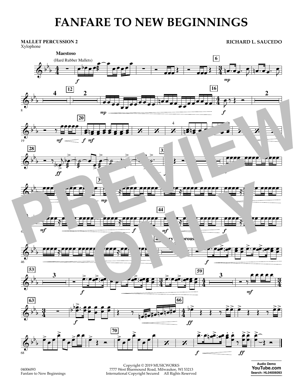 Richard L. Saucedo Fanfare for New Beginnings - Mallet Percussion 2 Sheet Music Notes & Chords for Concert Band - Download or Print PDF
