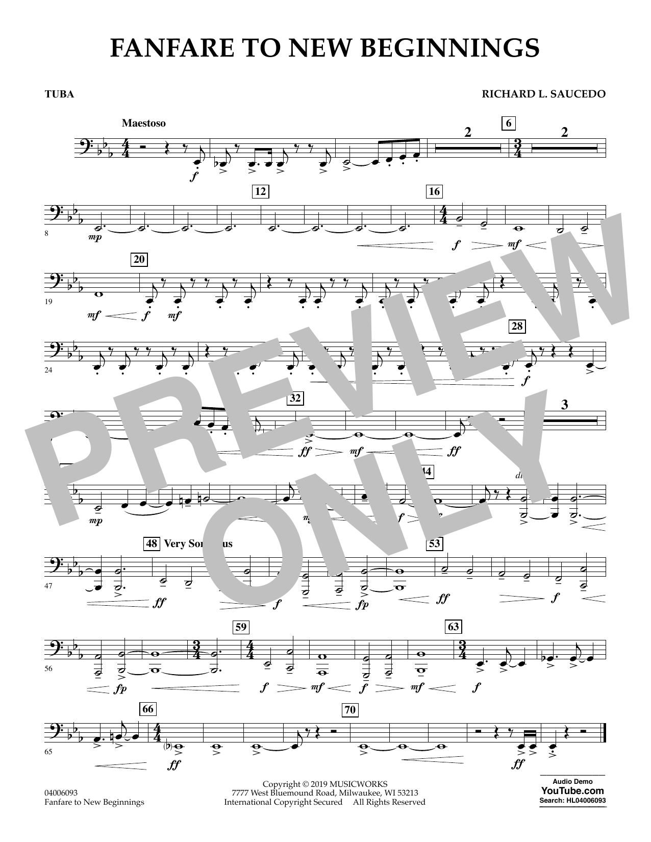 Richard L. Saucedo Fanfare for New Beginnings - Tuba Sheet Music Notes & Chords for Concert Band - Download or Print PDF
