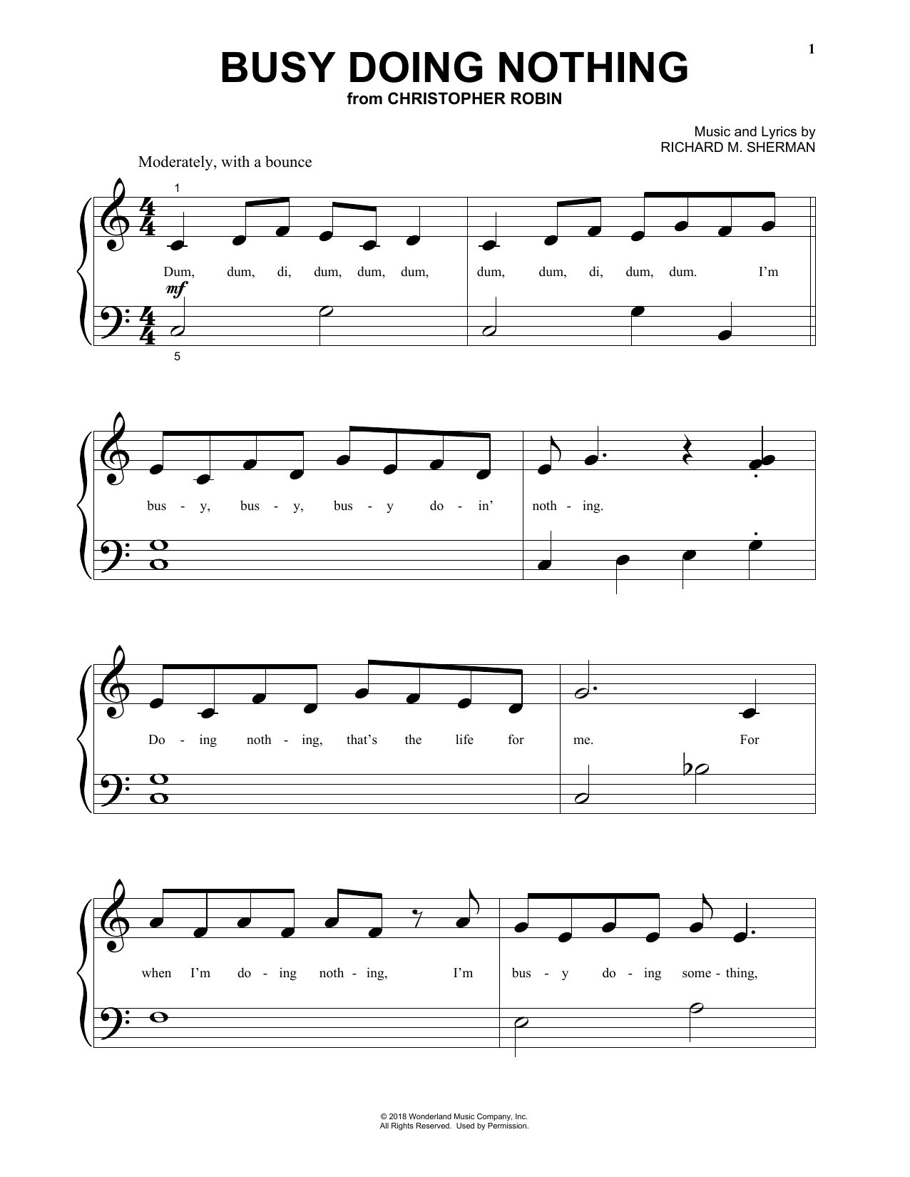 Richard M. Sherman Busy Doing Nothing (from Christopher Robin) Sheet Music Notes & Chords for Big Note Piano - Download or Print PDF
