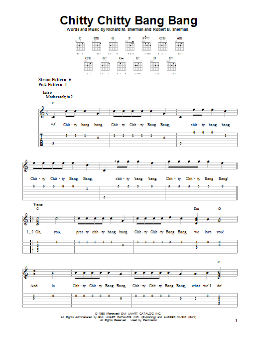 Richard M. Sherman Chitty Chitty Bang Bang Sheet Music Notes & Chords for Easy Guitar Tab - Download or Print PDF