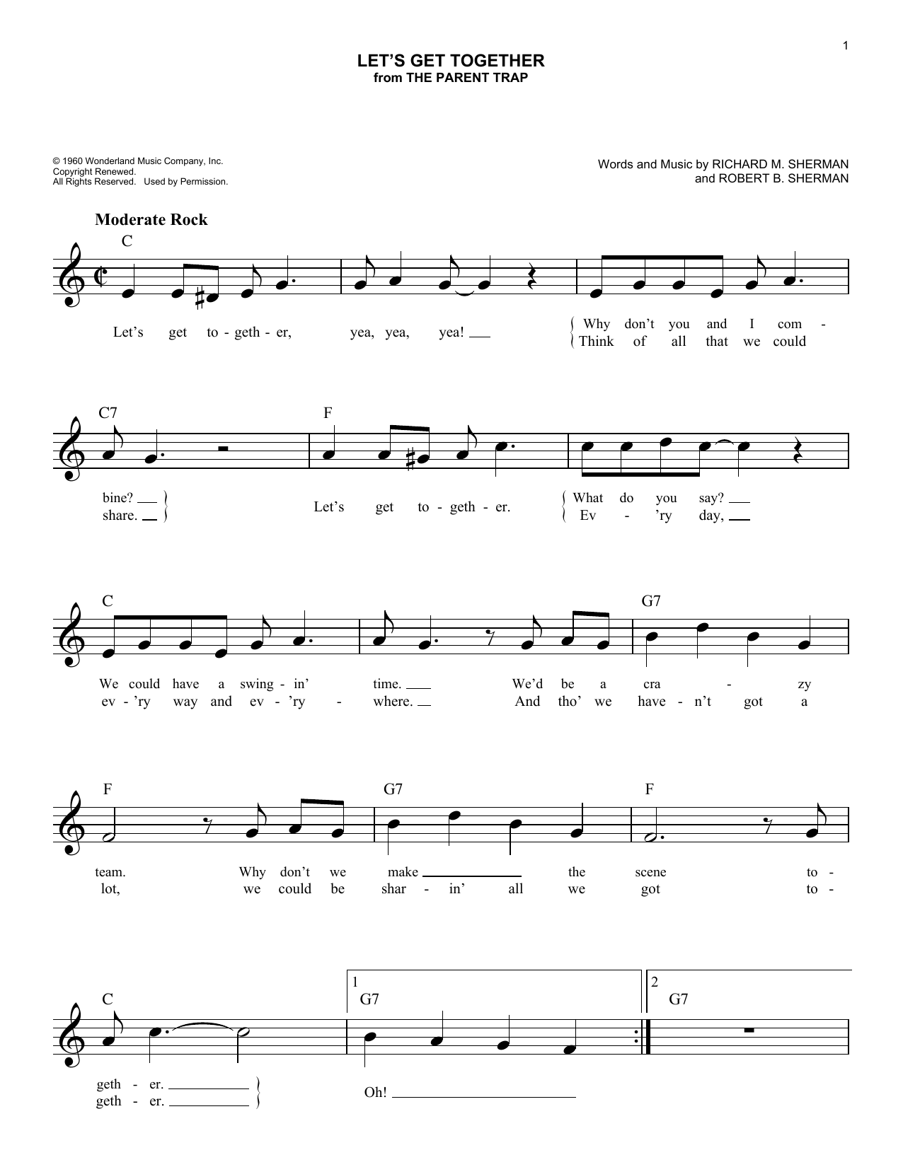 Richard M. Sherman Let's Get Together Sheet Music Notes & Chords for Melody Line, Lyrics & Chords - Download or Print PDF