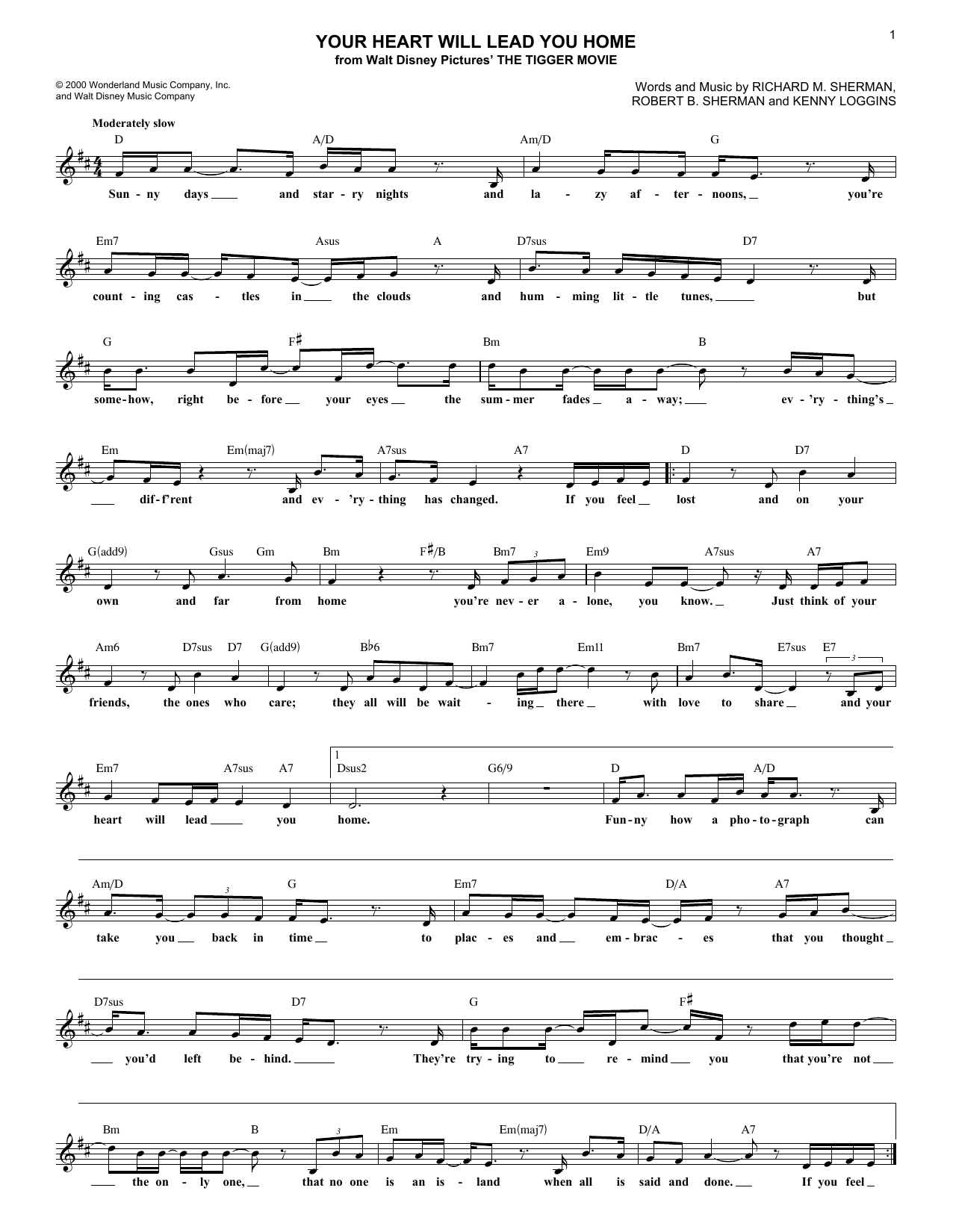 Richard M. Sherman Your Heart Will Lead You Home Sheet Music Notes & Chords for Melody Line, Lyrics & Chords - Download or Print PDF
