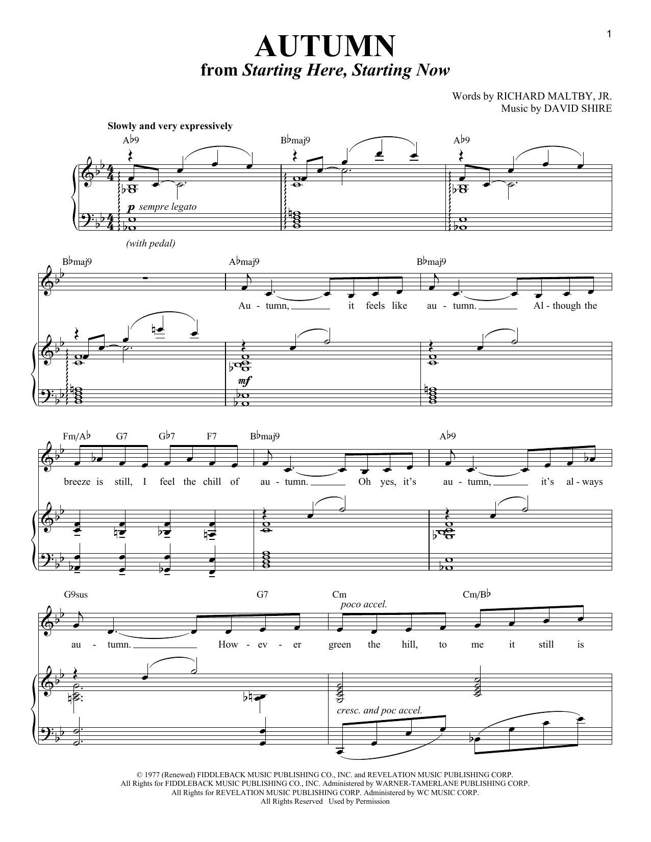 Richard Maltby Jr. and David Shire Autumn (from Starting Here, Starting Now) Sheet Music Notes & Chords for Piano & Vocal - Download or Print PDF