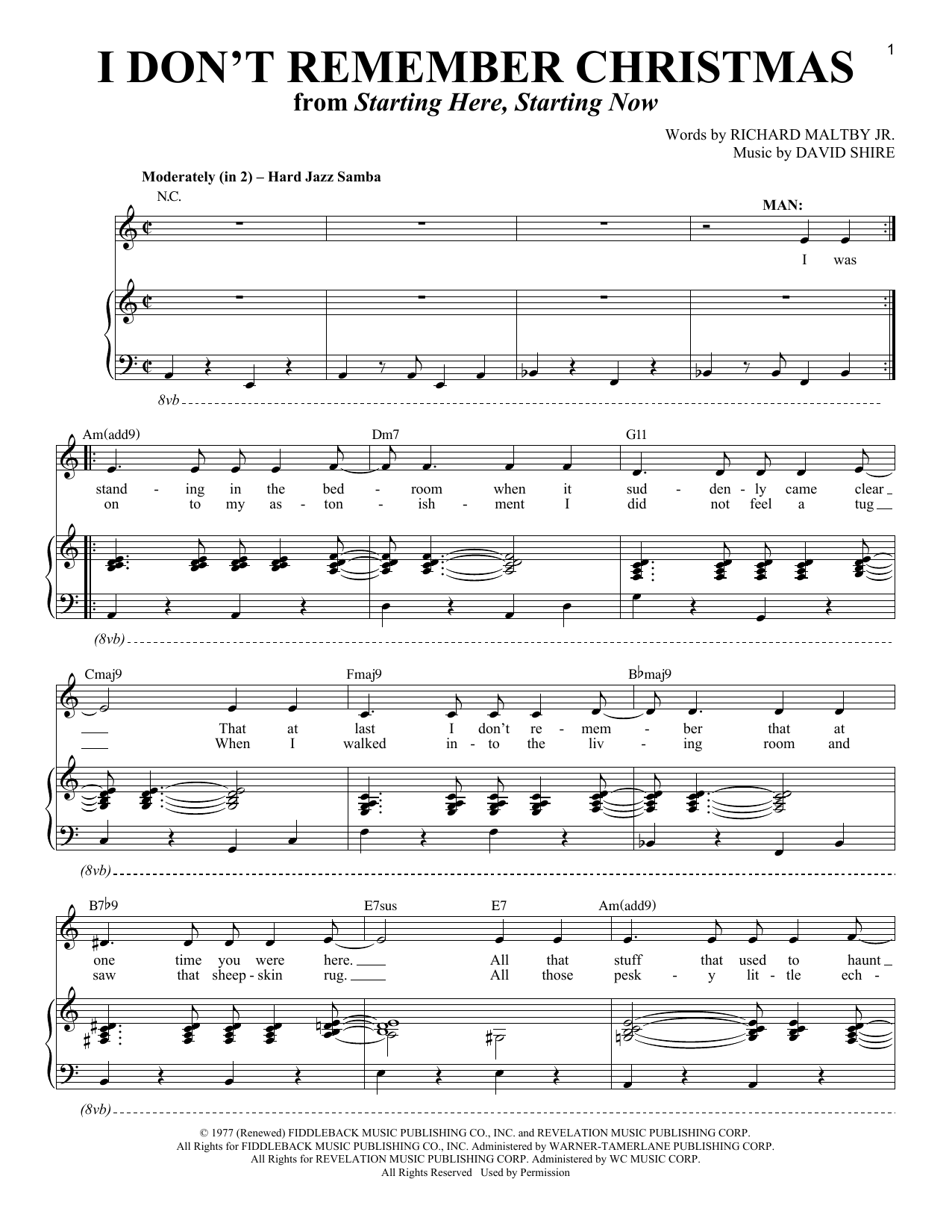 Richard Maltby Jr. and David Shire I Don't Remember Christmas (from Starting Here, Starting Now) Sheet Music Notes & Chords for Piano & Vocal - Download or Print PDF
