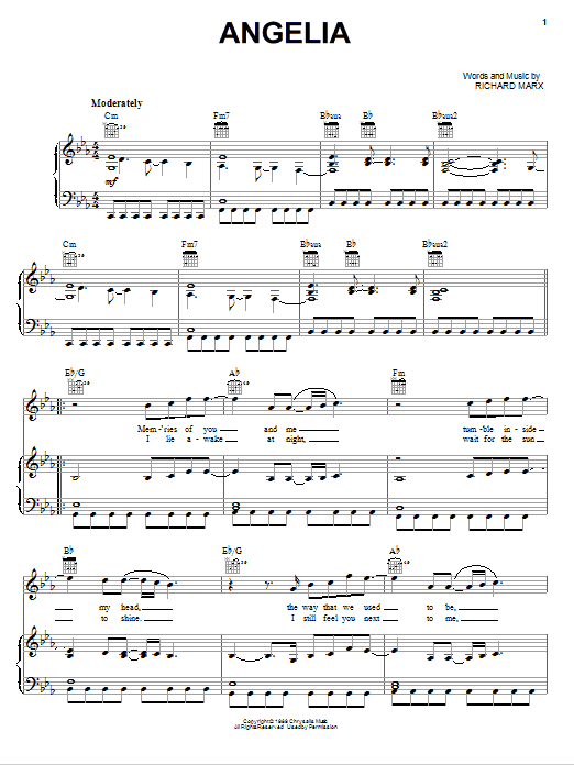 Richard Marx Angelia Sheet Music Notes & Chords for Easy Piano - Download or Print PDF