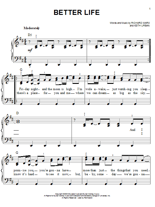Richard Marx Better Life Sheet Music Notes & Chords for Easy Piano - Download or Print PDF
