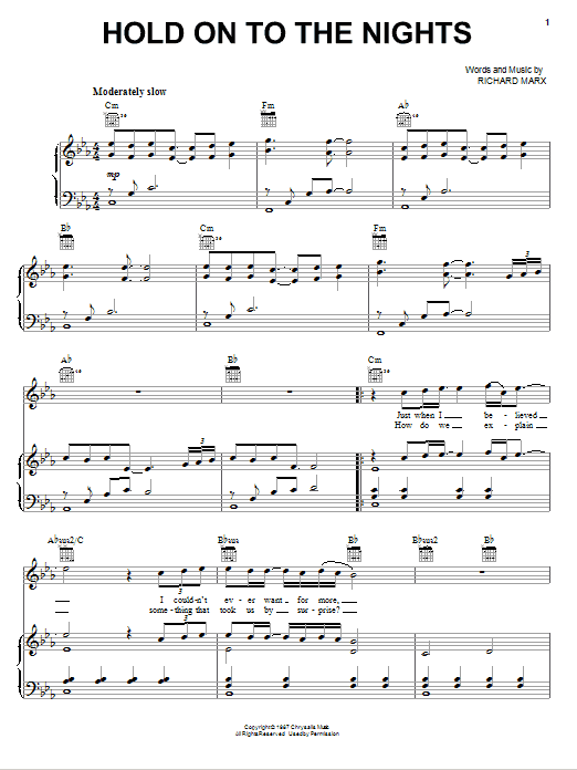 Richard Marx Hold On To The Nights Sheet Music Notes & Chords for Easy Piano - Download or Print PDF