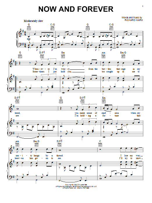 Richard Marx Now And Forever Sheet Music Notes & Chords for Melody Line, Lyrics & Chords - Download or Print PDF