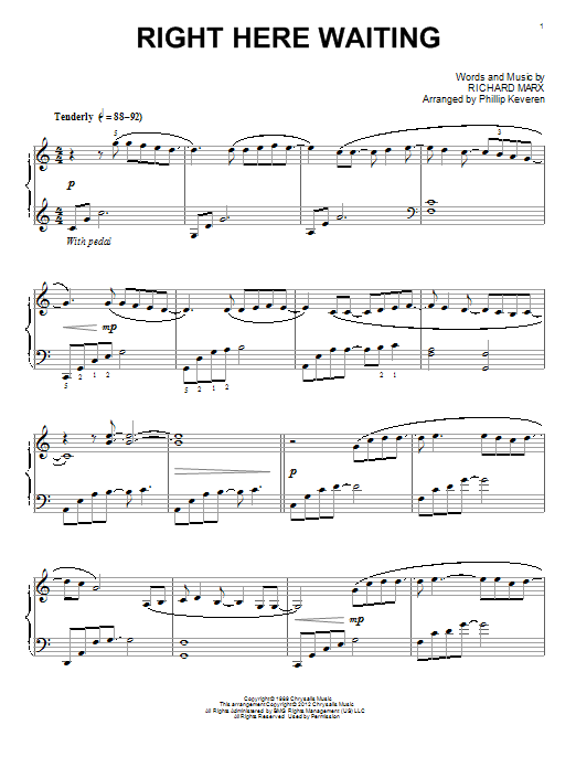 Richard Marx Right Here Waiting (arr. Phillip Keveren) Sheet Music Notes & Chords for Easy Piano - Download or Print PDF