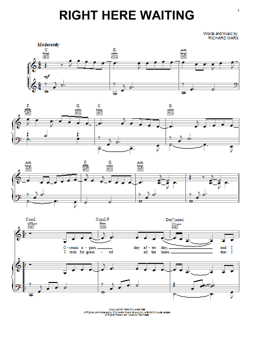 Richard Marx Right Here Waiting Sheet Music Notes & Chords for Cello - Download or Print PDF