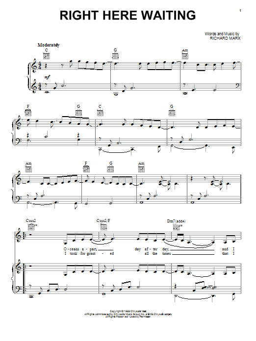 Richard Marx Right Here Waiting sheet music notes and chords. Download Printable PDF.