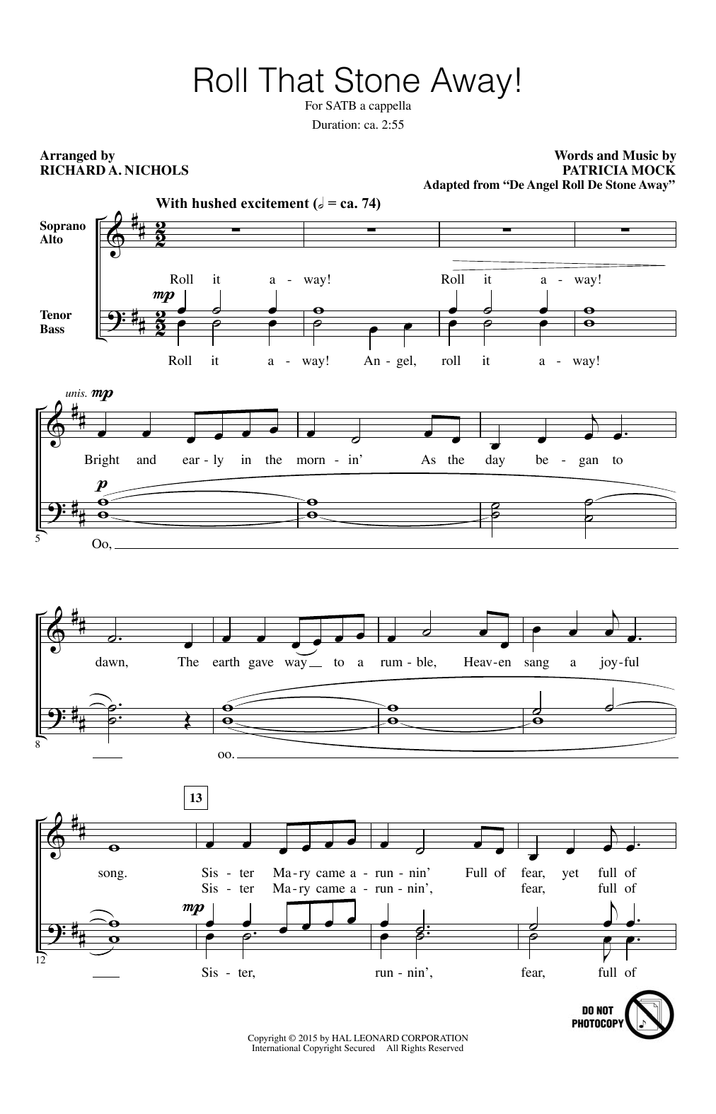 Patricia Mock Roll That Stone Away! (arr. Richard Nichols) Sheet Music Notes & Chords for SATB - Download or Print PDF