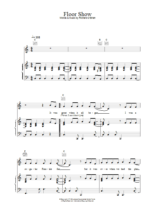 Richard O'Brien Floor Show Sheet Music Notes & Chords for Piano, Vocal & Guitar (Right-Hand Melody) - Download or Print PDF