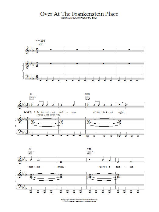 Richard O'Brien Over At The Frankenstein Place Sheet Music Notes & Chords for Piano, Vocal & Guitar - Download or Print PDF