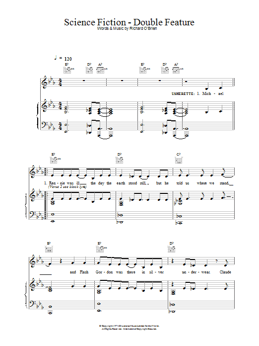 Richard O'Brien Science Fiction / Double Feature Sheet Music Notes & Chords for Piano, Vocal & Guitar (Right-Hand Melody) - Download or Print PDF