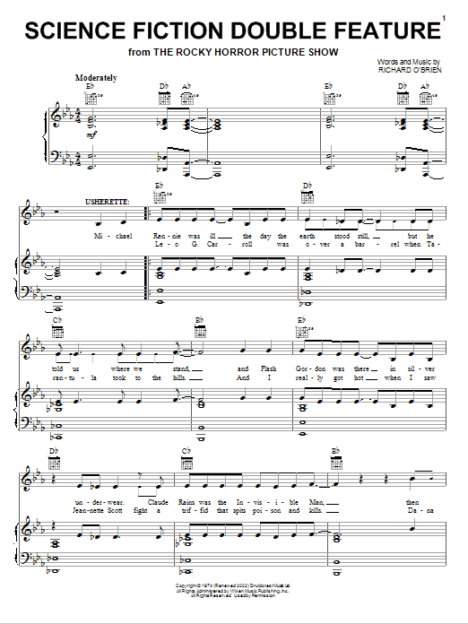 Richard O'Brien Science Fiction Double Feature Sheet Music Notes & Chords for Piano, Vocal & Guitar (Right-Hand Melody) - Download or Print PDF