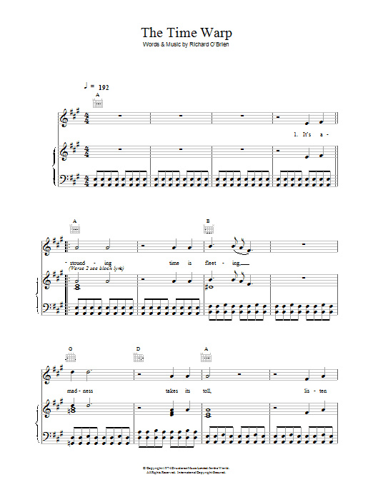 Richard O'Brien Time Warp Sheet Music Notes & Chords for VCLDT - Download or Print PDF