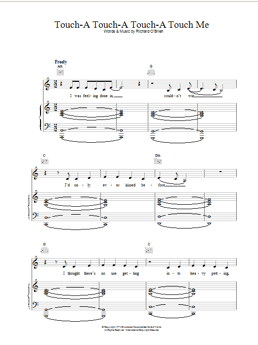 Richard O'Brien Touch A Touch A Touch A Touch Me Sheet Music Notes & Chords for Piano, Vocal & Guitar (Right-Hand Melody) - Download or Print PDF