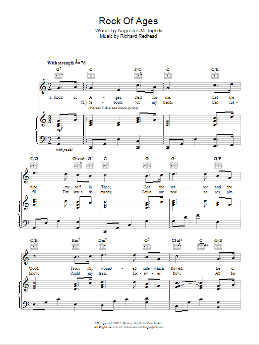 Richard Redhead Rock Of Ages Sheet Music Notes & Chords for Piano, Vocal & Guitar (Right-Hand Melody) - Download or Print PDF