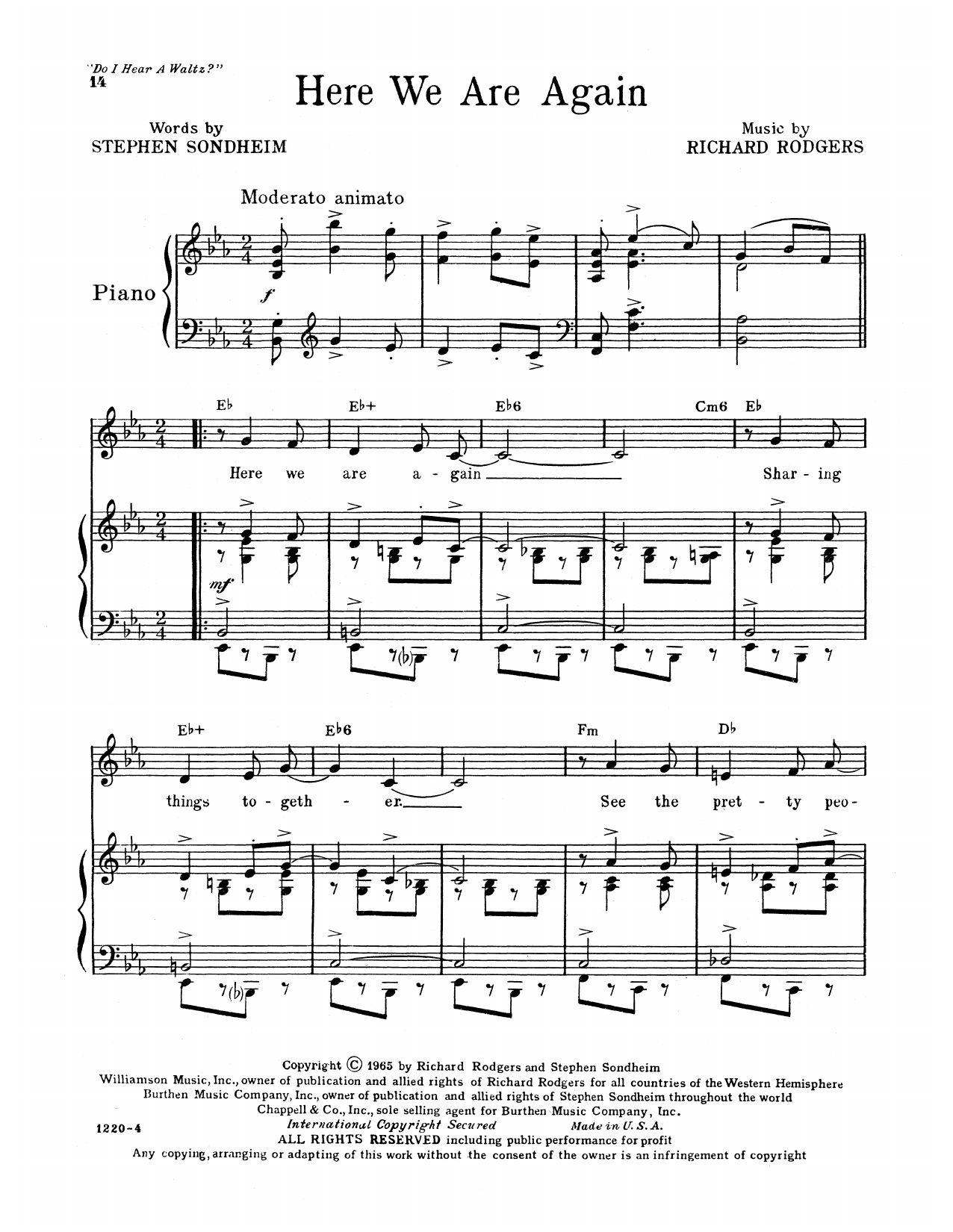 Richard Rodgers & Stephen Sondheim Here We Are Again (from Do I Hear A Waltz?) Sheet Music Notes & Chords for Piano, Vocal & Guitar Chords (Right-Hand Melody) - Download or Print PDF