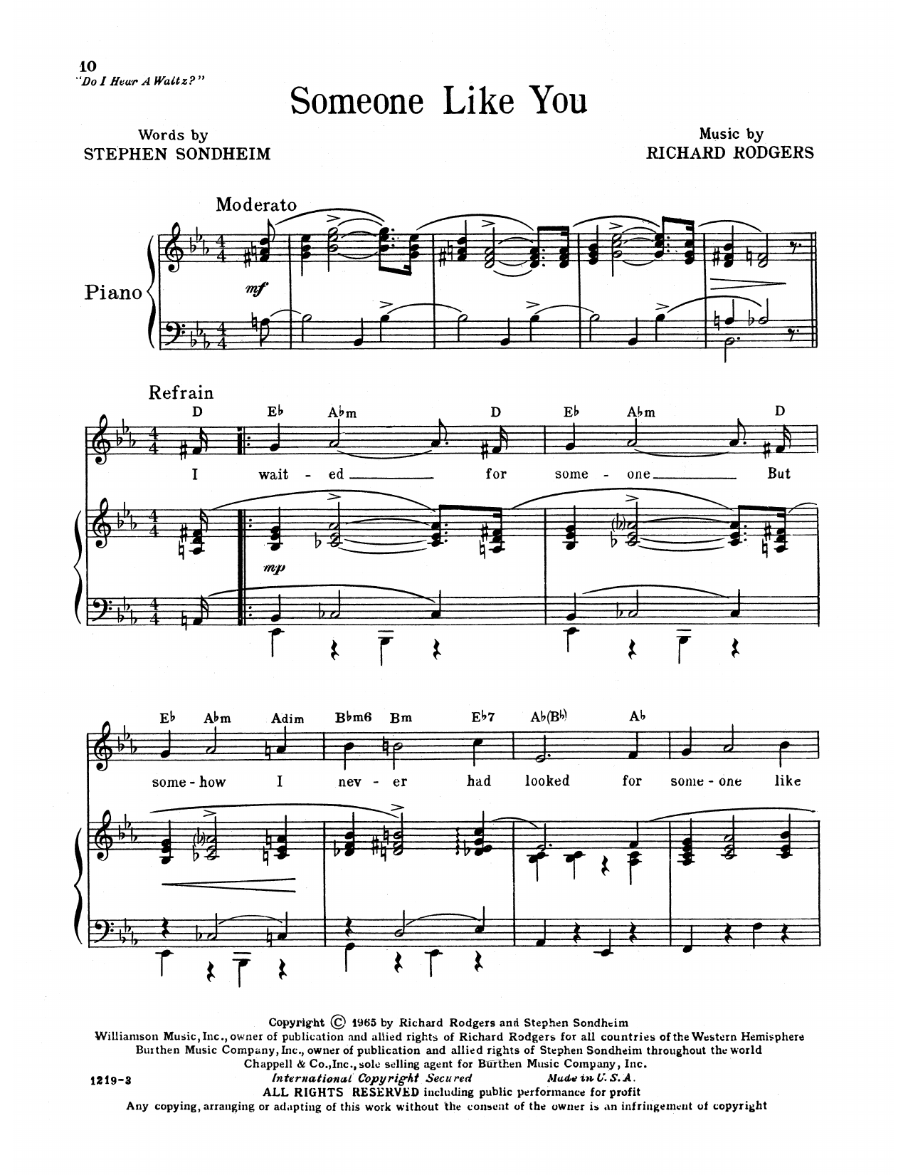 Richard Rodgers & Stephen Sondheim Someone Like You (from Do I Hear A Waltz?) Sheet Music Notes & Chords for Piano, Vocal & Guitar Chords (Right-Hand Melody) - Download or Print PDF