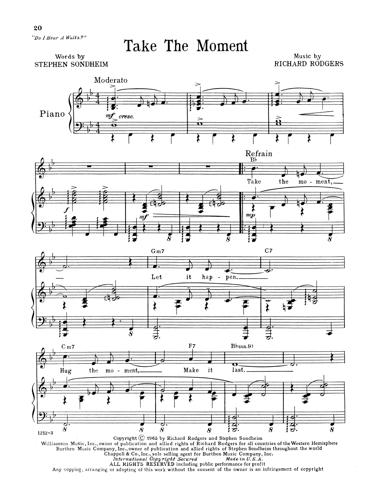 Richard Rodgers & Stephen Sondheim Take The Moment (from Do I Hear A Waltz?) Sheet Music Notes & Chords for Piano, Vocal & Guitar Chords (Right-Hand Melody) - Download or Print PDF