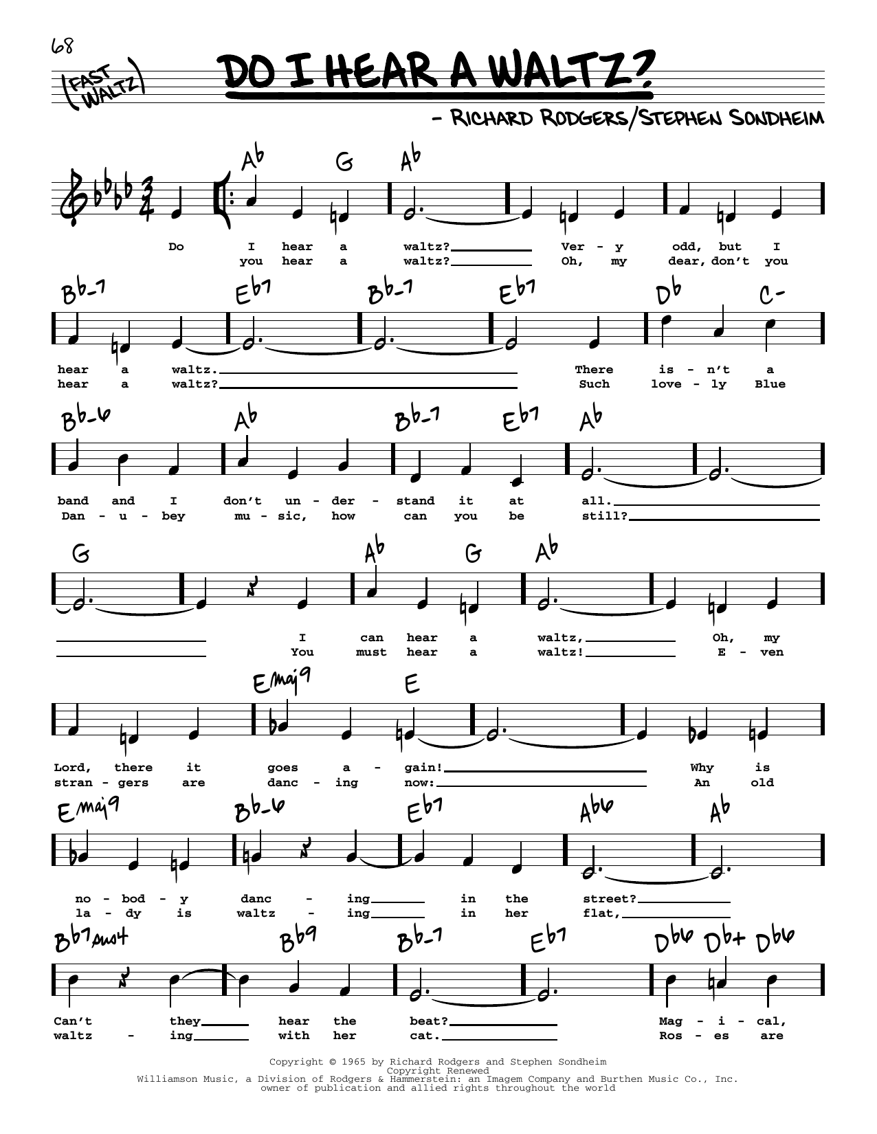 Richard Rodgers and Stephen Sondheim Do I Hear A Waltz? (High Voice) Sheet Music Notes & Chords for Real Book – Melody, Lyrics & Chords - Download or Print PDF