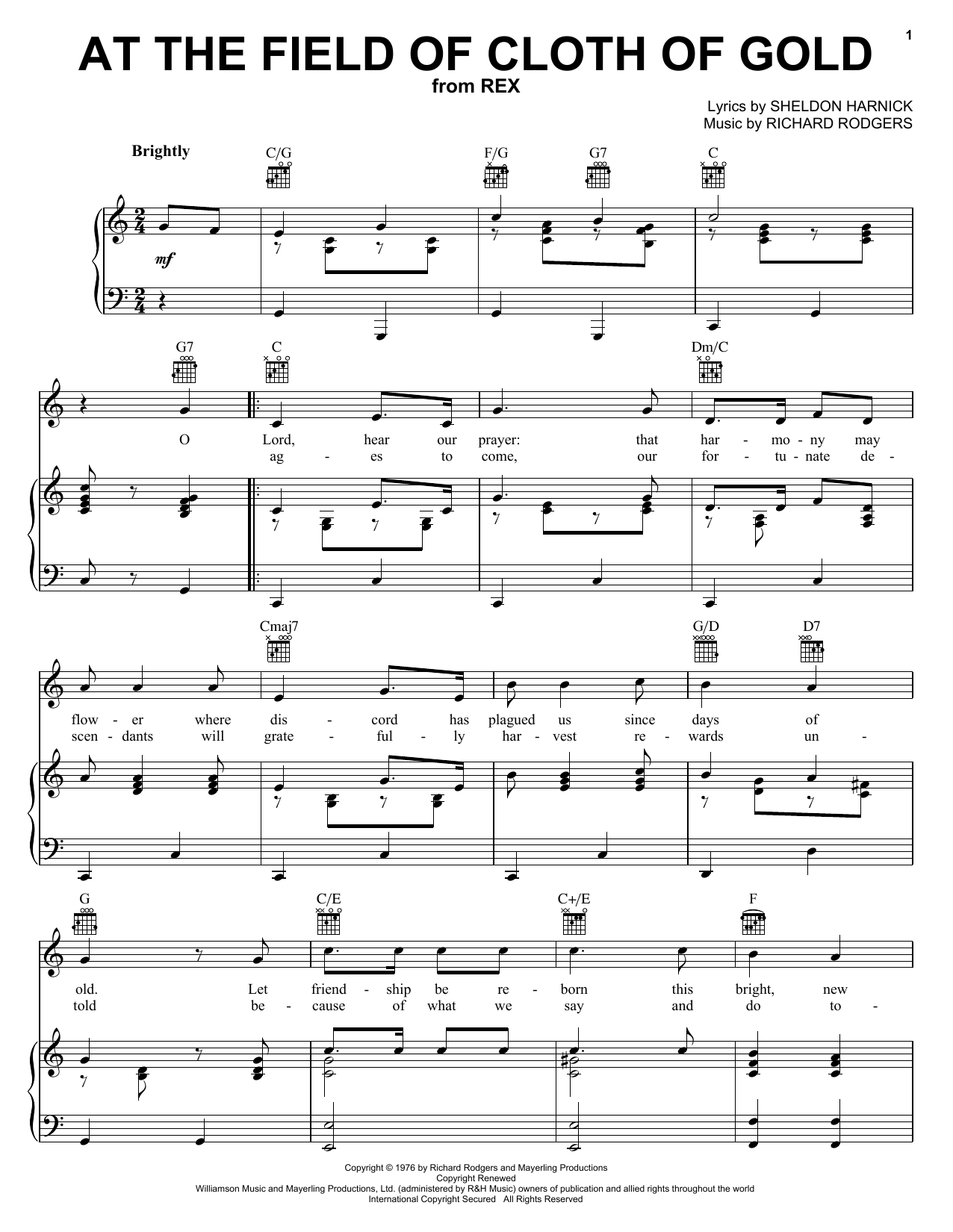 Richard Rodgers At The Field Of Cloth Of Gold Sheet Music Notes & Chords for Piano, Vocal & Guitar (Right-Hand Melody) - Download or Print PDF