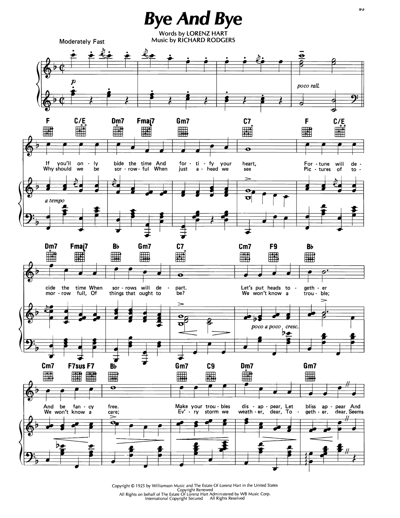 Richard Rodgers Bye And Bye (from Dearest Enemy) Sheet Music Notes & Chords for Piano, Vocal & Guitar Chords (Right-Hand Melody) - Download or Print PDF