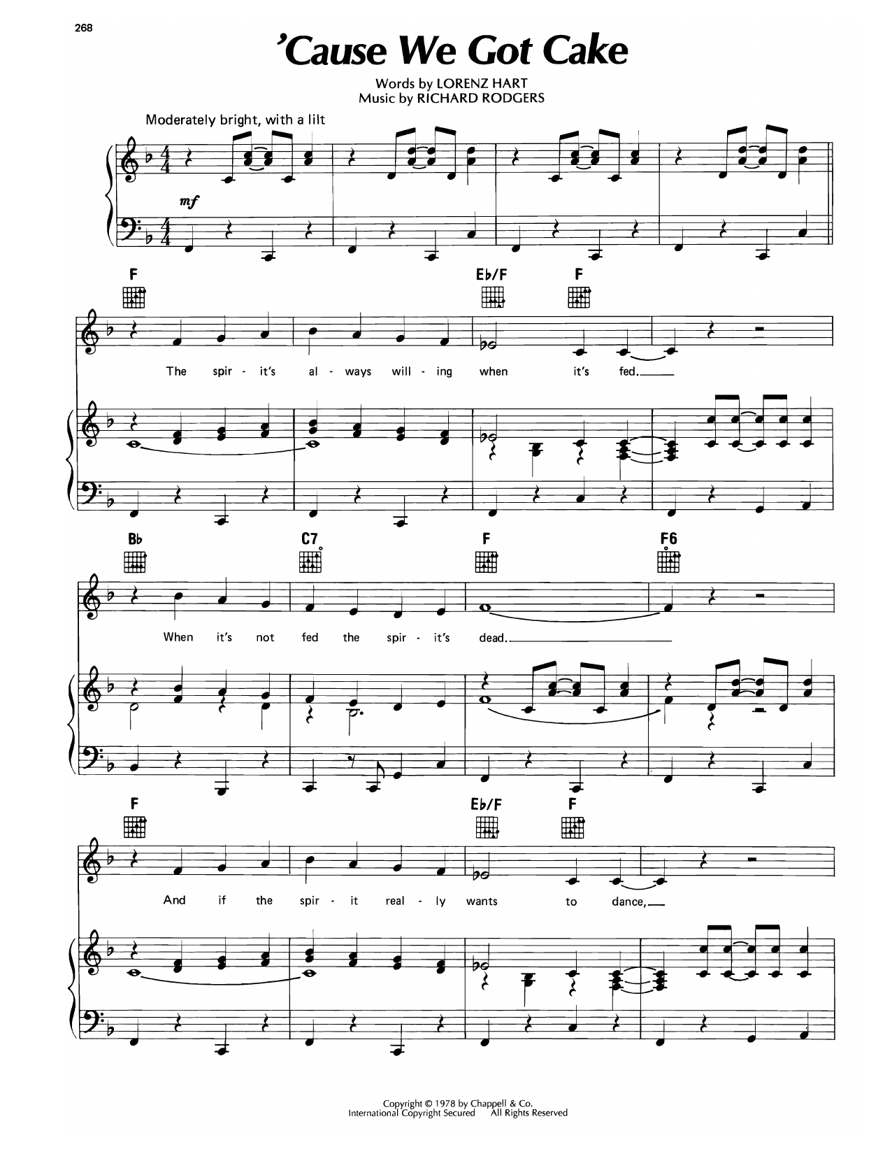 Richard Rodgers 'Cause We Got Cake (from Too Many Girls) Sheet Music Notes & Chords for Piano, Vocal & Guitar Chords (Right-Hand Melody) - Download or Print PDF