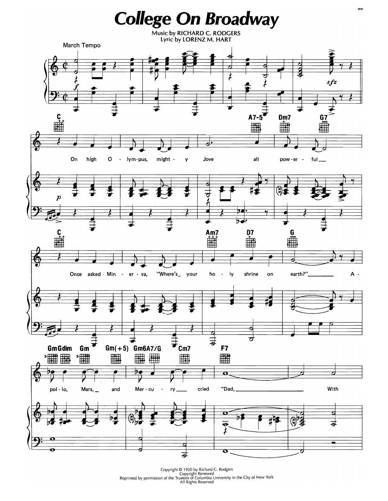 Richard Rodgers College On Broadway (from Too Many Girls) Sheet Music Notes & Chords for Piano, Vocal & Guitar Chords (Right-Hand Melody) - Download or Print PDF