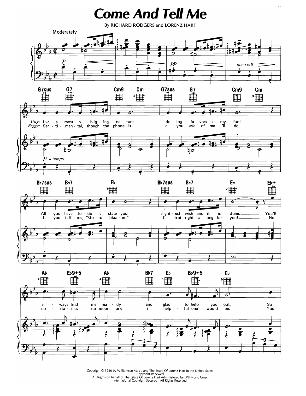 Richard Rodgers Come And Tell Me (from Betsy) Sheet Music Notes & Chords for Piano, Vocal & Guitar Chords (Right-Hand Melody) - Download or Print PDF