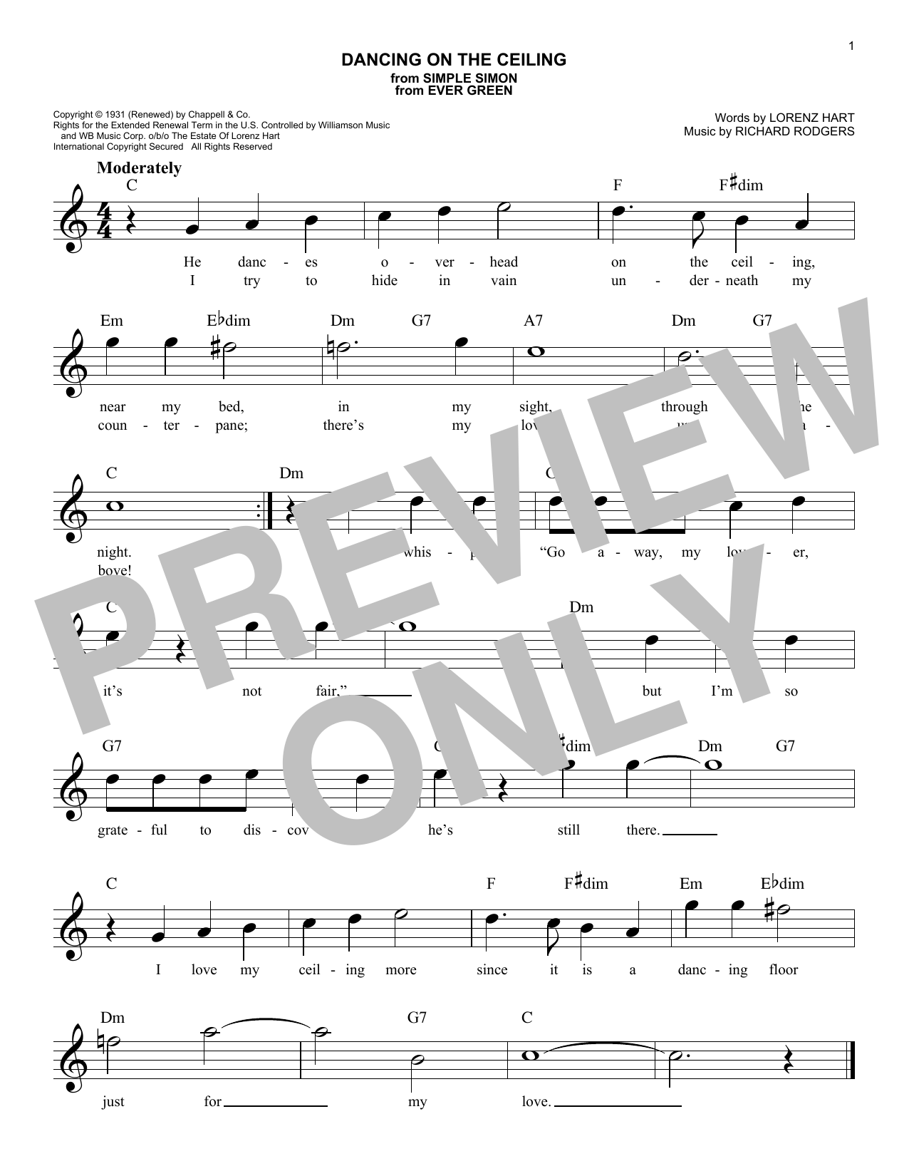 Richard Rodgers Dancing On The Ceiling Sheet Music Notes & Chords for Melody Line, Lyrics & Chords - Download or Print PDF