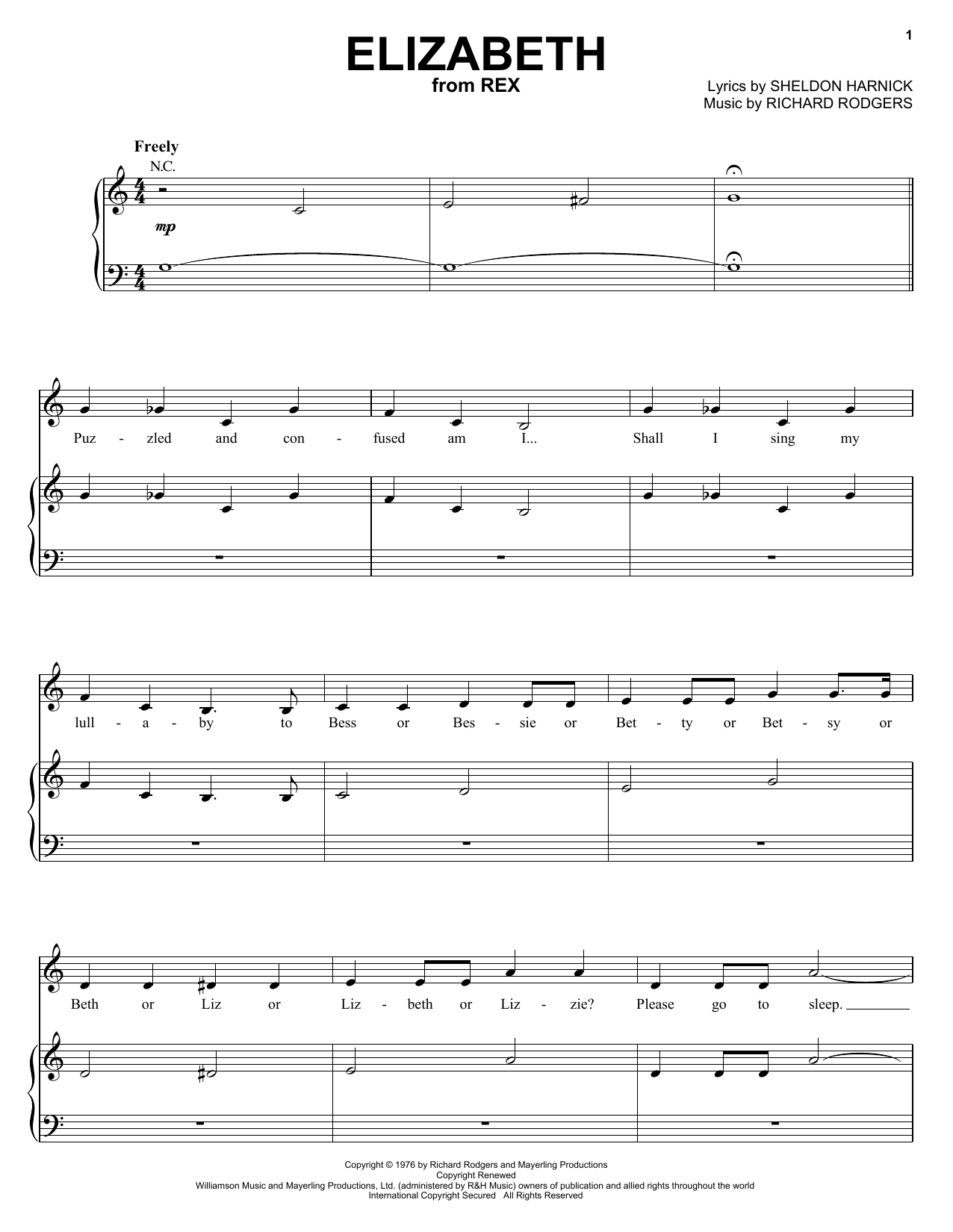 Richard Rodgers Elizabeth Sheet Music Notes & Chords for Piano, Vocal & Guitar (Right-Hand Melody) - Download or Print PDF