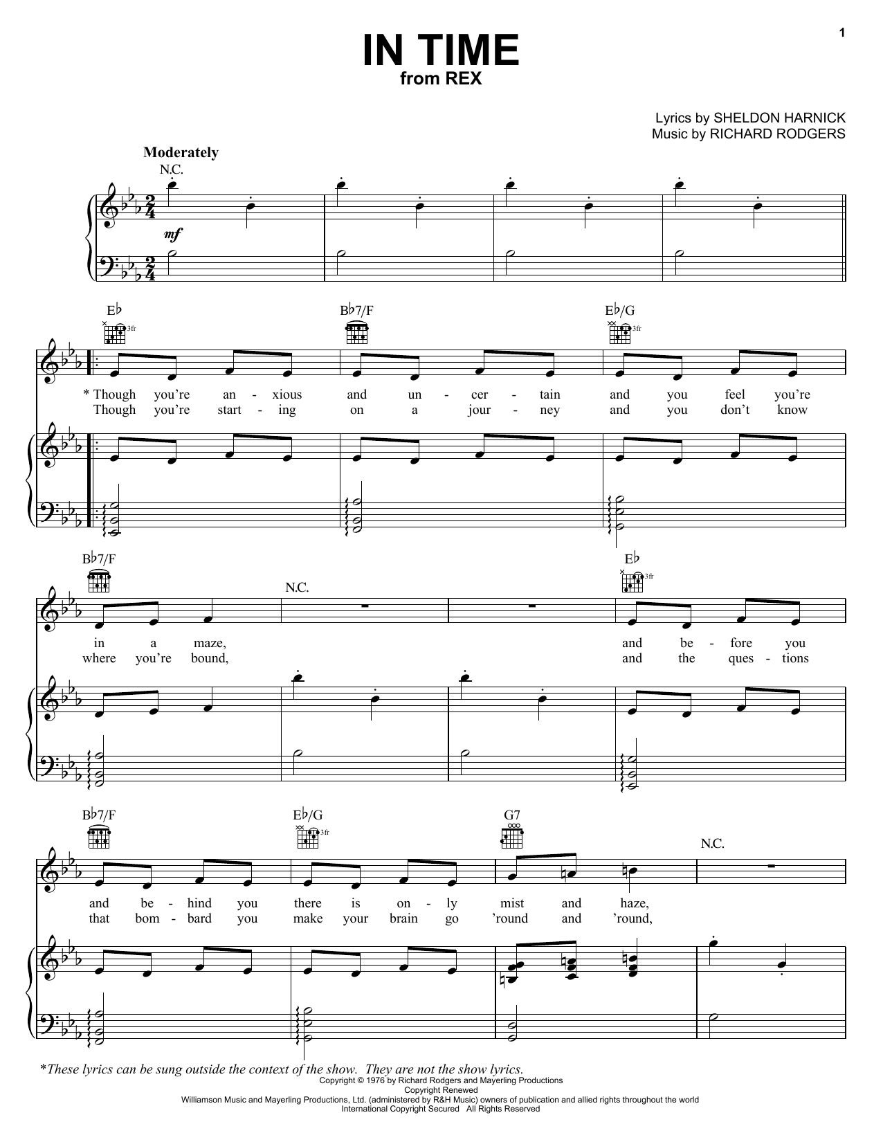 Richard Rodgers In Time Sheet Music Notes & Chords for Piano, Vocal & Guitar (Right-Hand Melody) - Download or Print PDF