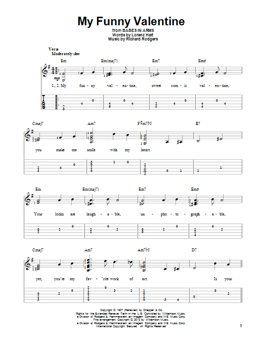 Richard Rodgers My Funny Valentine Sheet Music Notes & Chords for Guitar Tab - Download or Print PDF