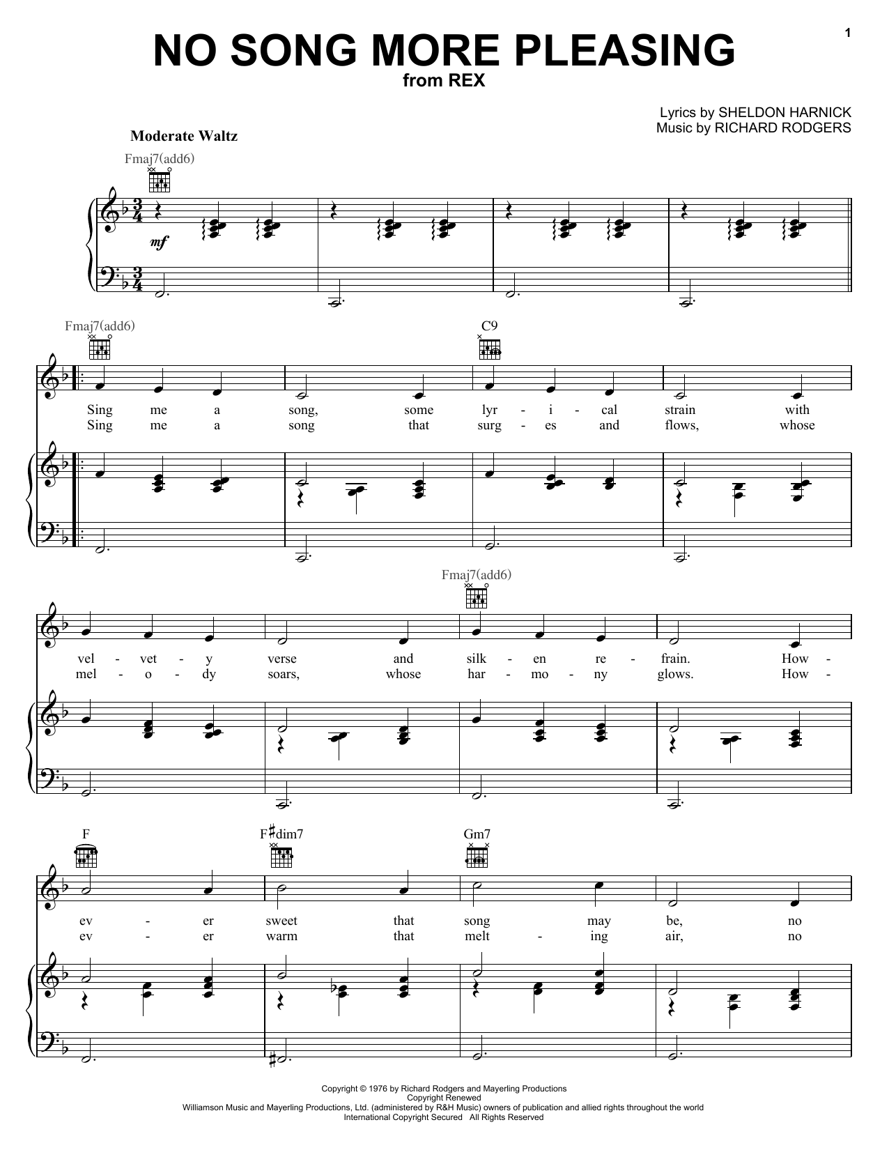 Richard Rodgers No Song More Pleasing Sheet Music Notes & Chords for Piano, Vocal & Guitar (Right-Hand Melody) - Download or Print PDF