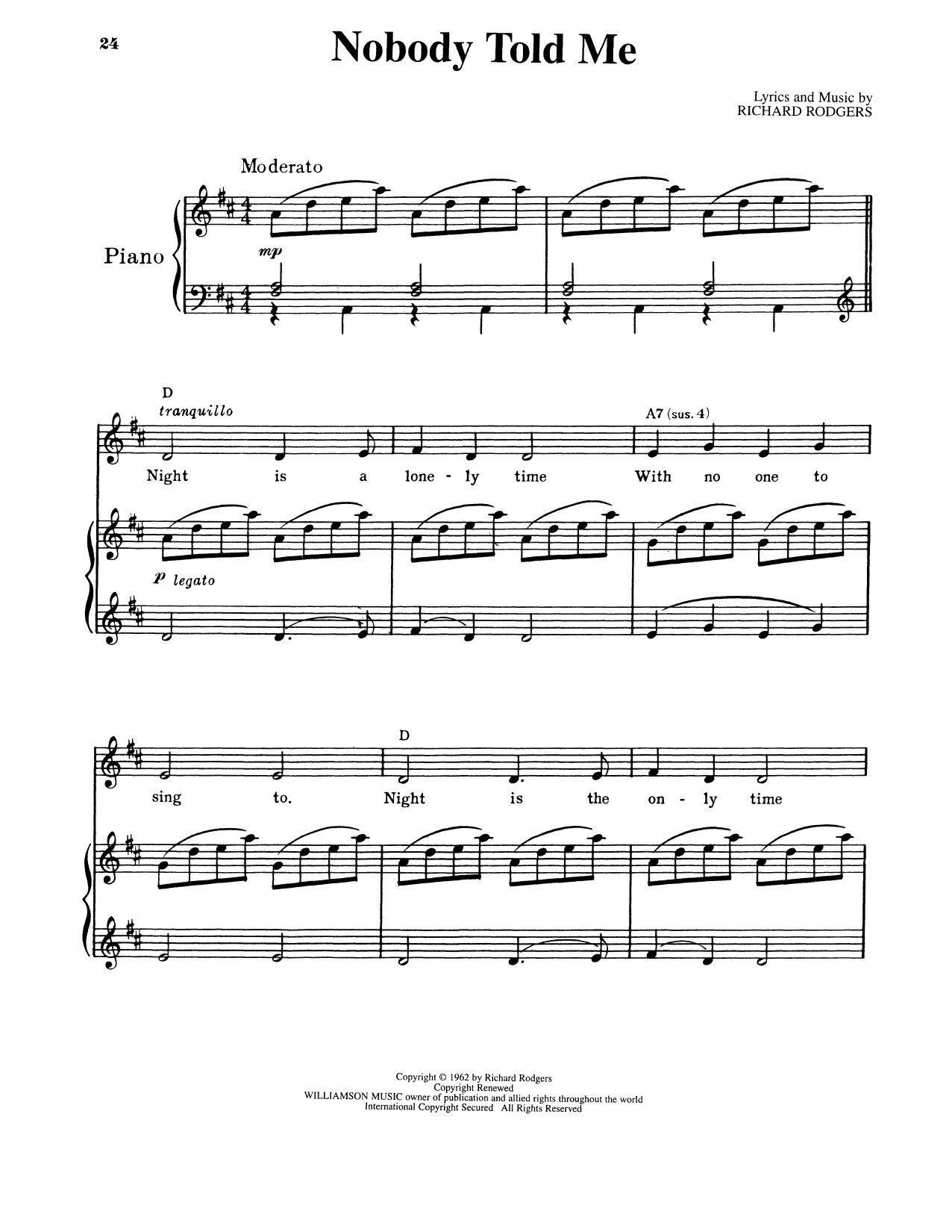 Richard Rodgers Nobody Told Me (from No Strings) Sheet Music Notes & Chords for Piano & Vocal - Download or Print PDF