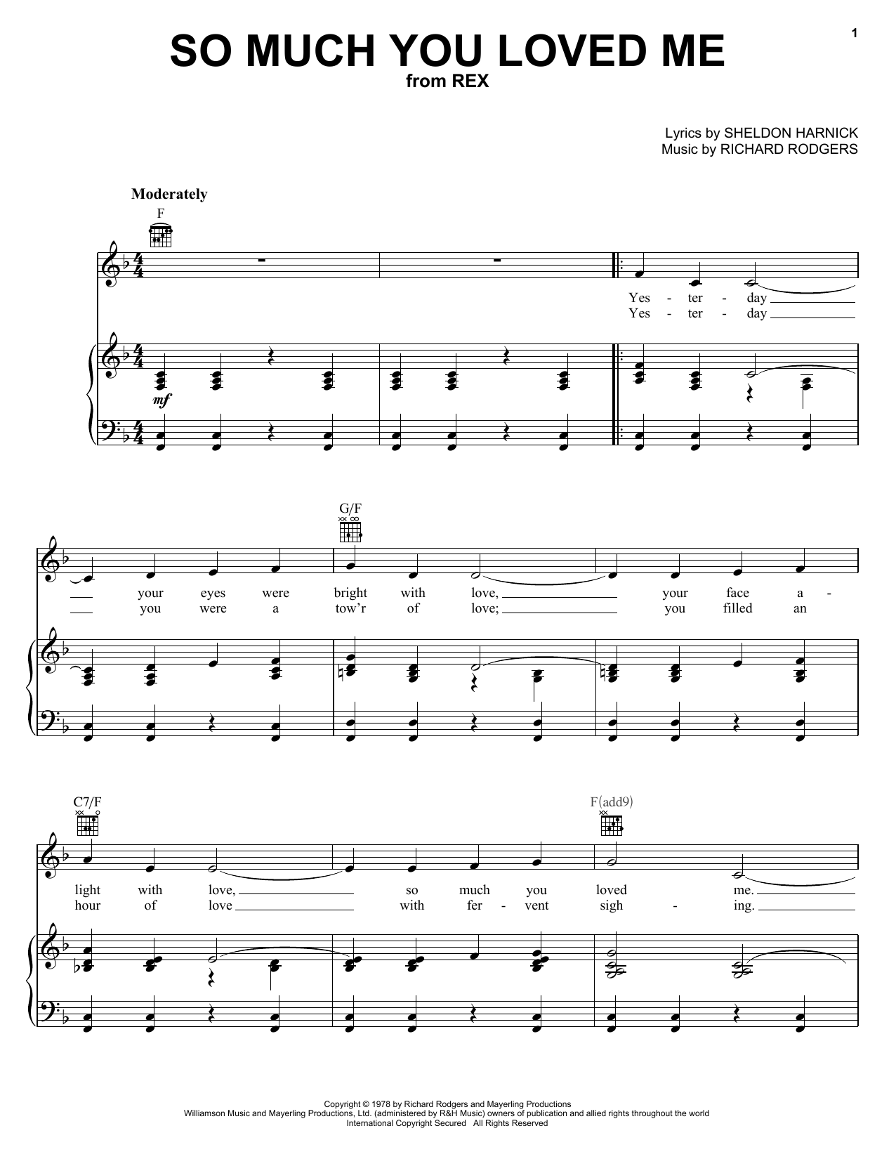 Richard Rodgers So Much You Loved Me Sheet Music Notes & Chords for Piano, Vocal & Guitar (Right-Hand Melody) - Download or Print PDF