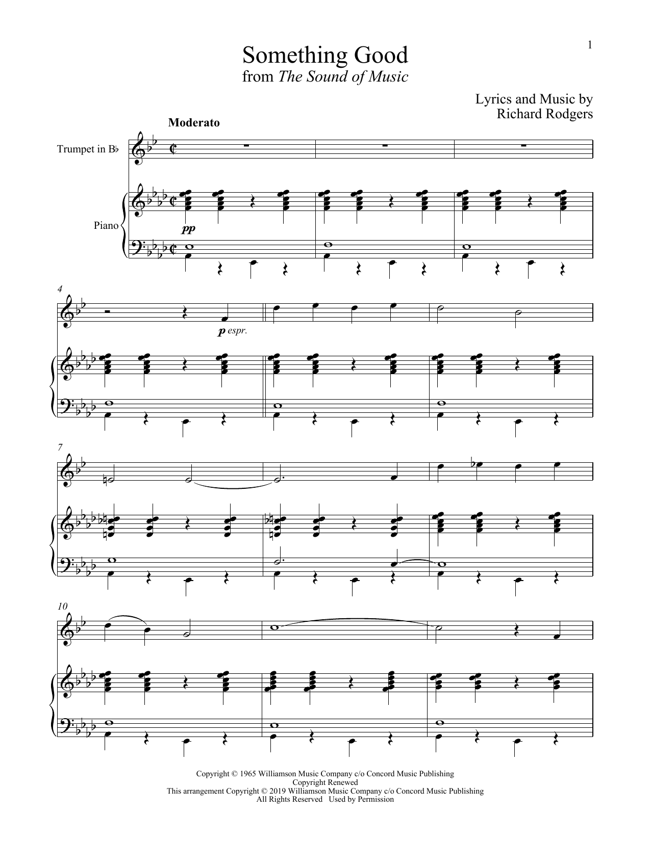 Rodgers & Hammerstein Something Good (from The Sound of Music) Sheet Music Notes & Chords for Trumpet and Piano - Download or Print PDF