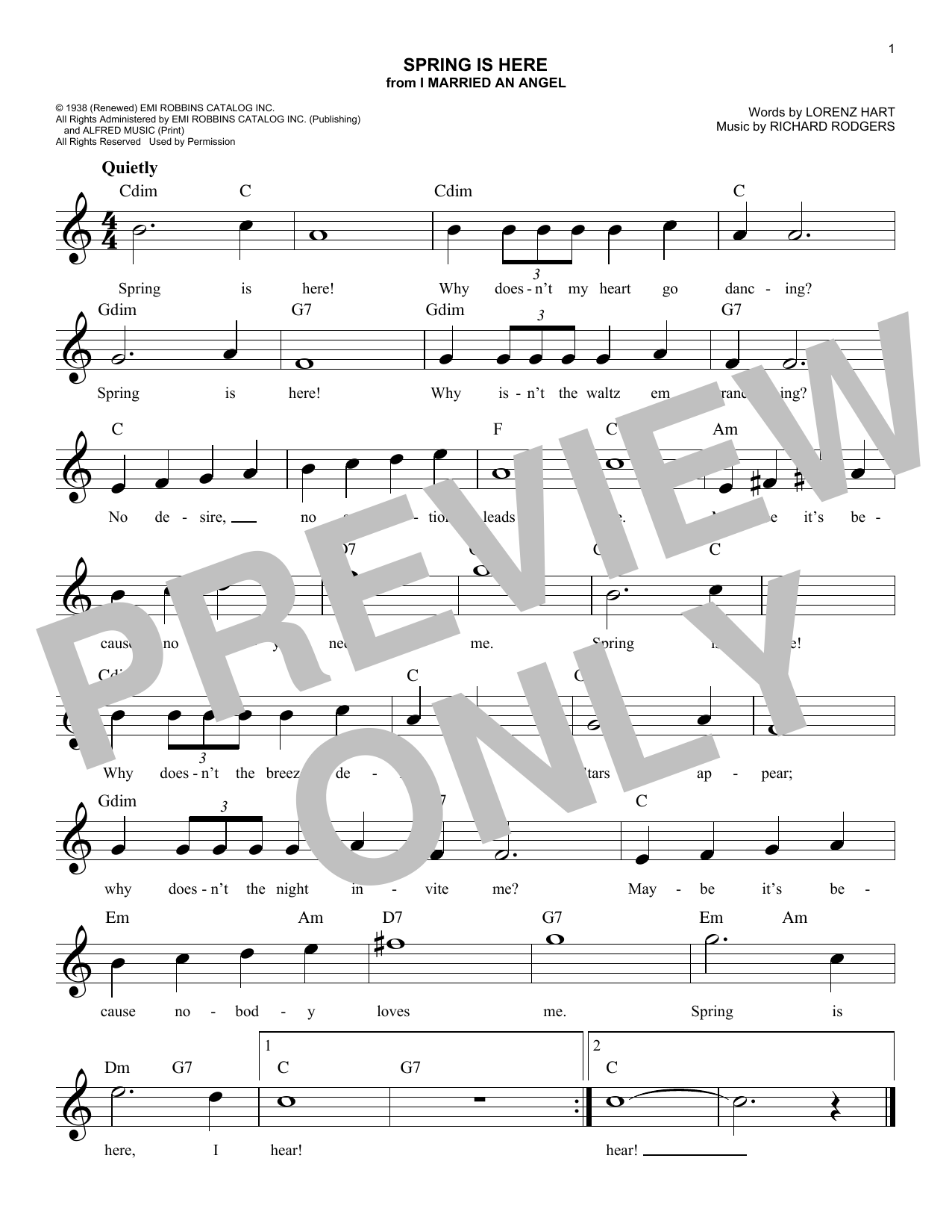 Richard Rodgers Spring Is Here Sheet Music Notes & Chords for Melody Line, Lyrics & Chords - Download or Print PDF