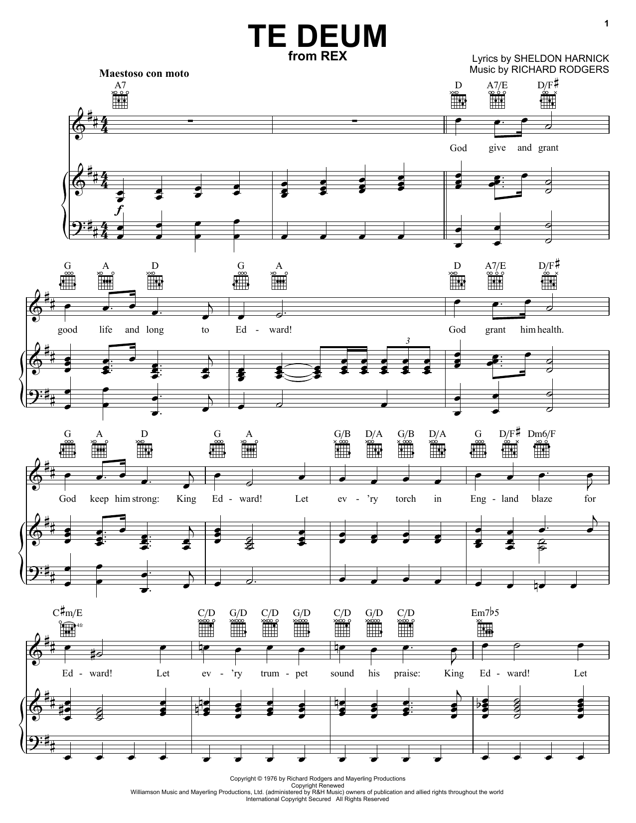 Richard Rodgers Te Deum Sheet Music Notes & Chords for Piano, Vocal & Guitar (Right-Hand Melody) - Download or Print PDF