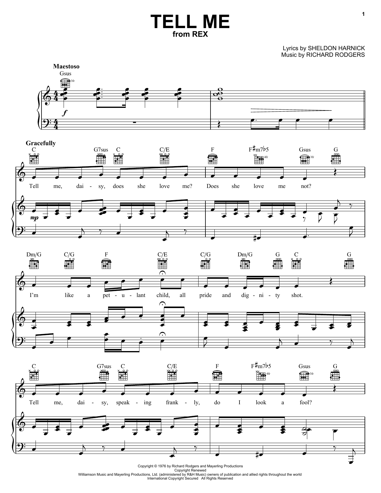 Richard Rodgers Tell Me Sheet Music Notes & Chords for Piano, Vocal & Guitar (Right-Hand Melody) - Download or Print PDF