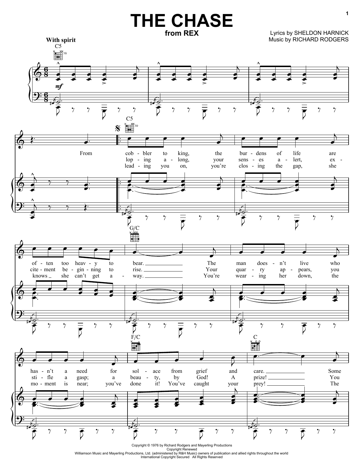 Richard Rodgers The Chase Sheet Music Notes & Chords for Piano, Vocal & Guitar (Right-Hand Melody) - Download or Print PDF