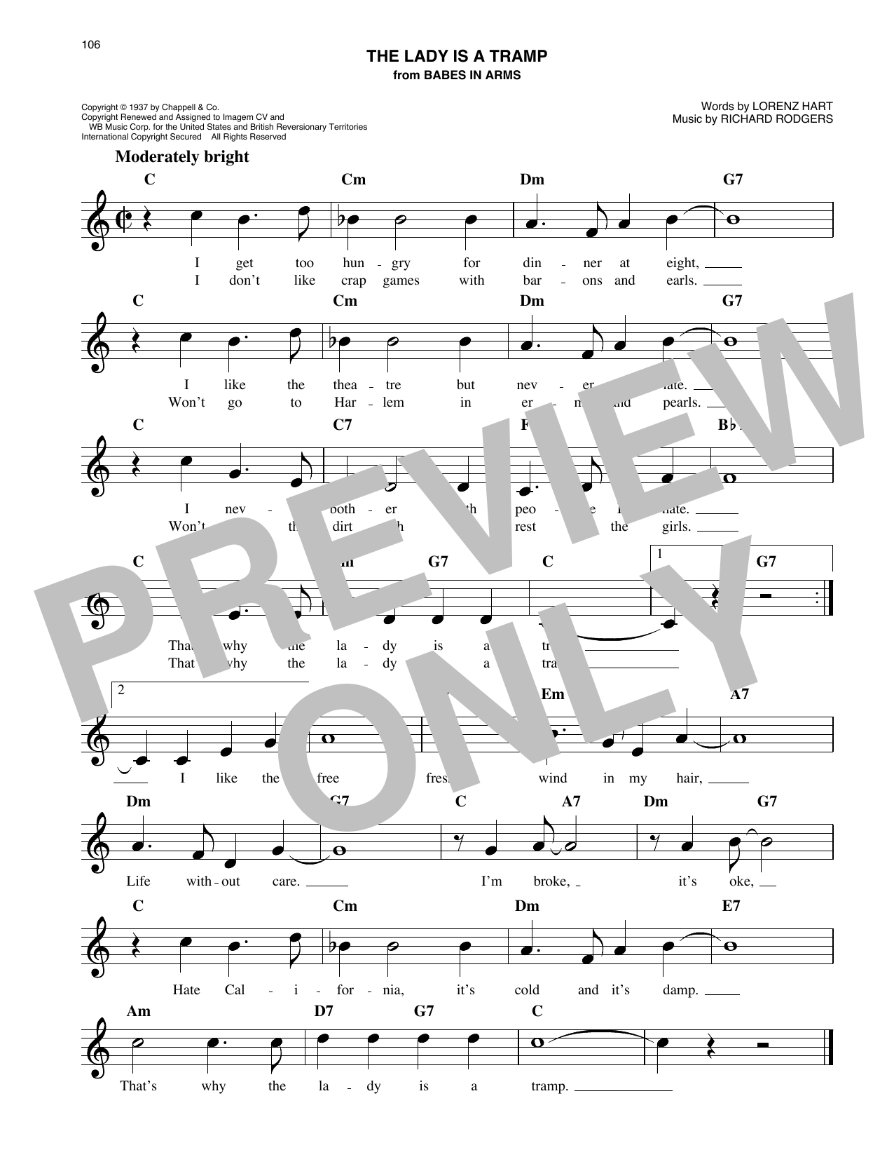 Richard Rodgers The Lady Is A Tramp (from Babes In Arms) Sheet Music Notes & Chords for Easy Lead Sheet / Fake Book - Download or Print PDF