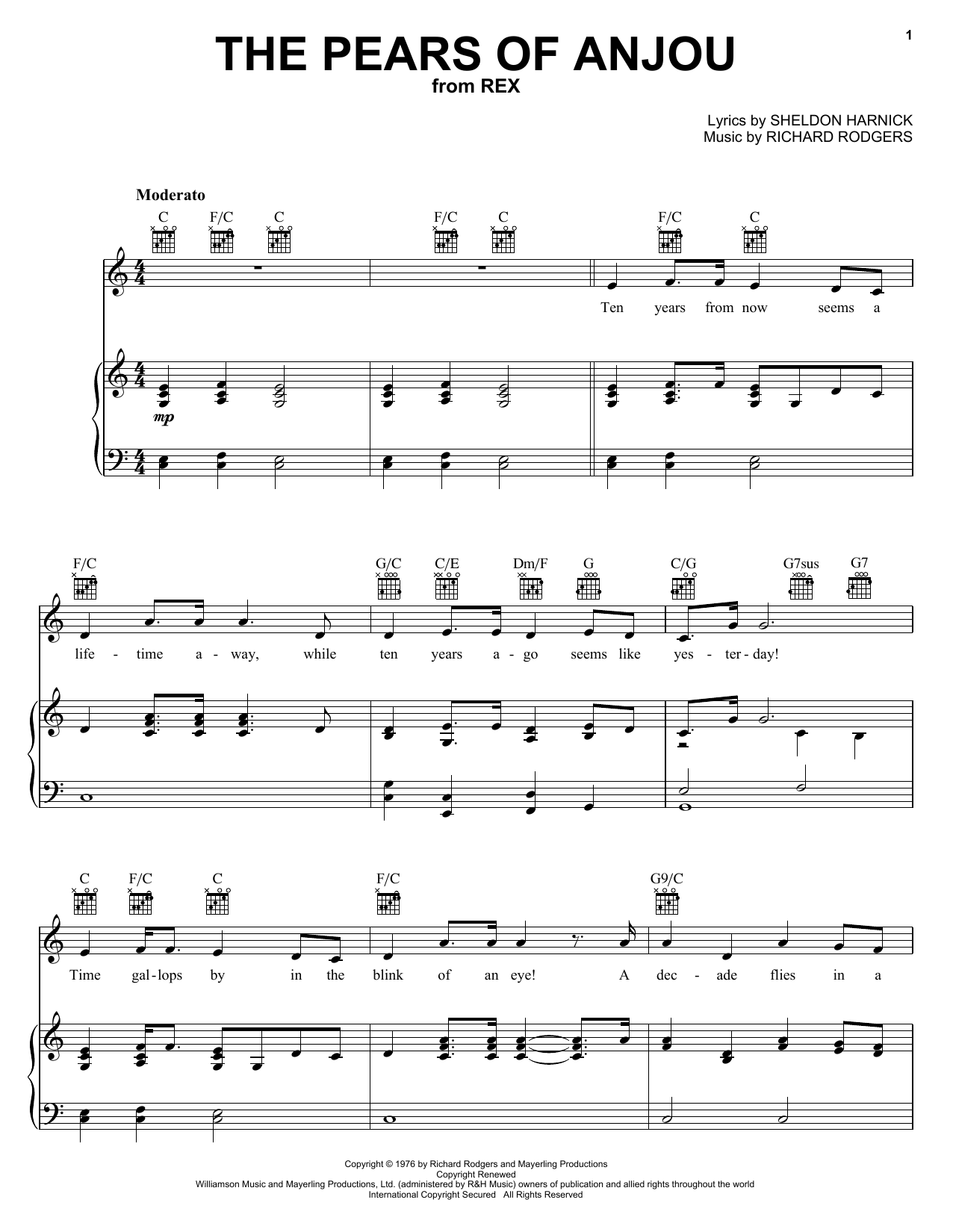 Richard Rodgers The Pears Of Anjou Sheet Music Notes & Chords for Piano, Vocal & Guitar (Right-Hand Melody) - Download or Print PDF