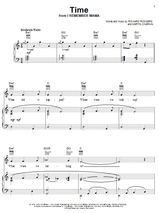 Richard Rodgers Time Sheet Music Notes & Chords for Piano, Vocal & Guitar (Right-Hand Melody) - Download or Print PDF