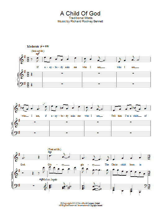 Richard Rodney Bennett A Child Of God Sheet Music Notes & Chords for Piano, Vocal & Guitar - Download or Print PDF