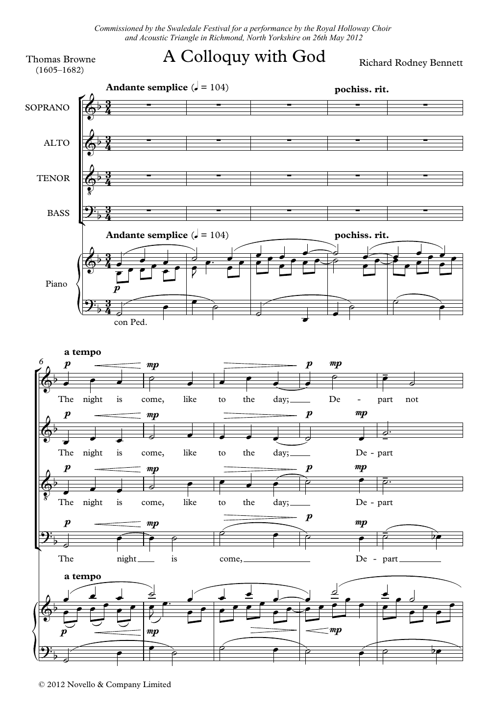Richard Rodney Bennett A Colloquy With God Sheet Music Notes & Chords for Choir - Download or Print PDF